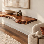 Organic Live Edge Wood Floating TV Shelf For Living Room