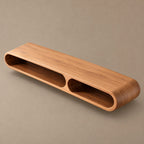 Sculptural Curved Wood TV Console With Open Cutout Shelves For Living Room