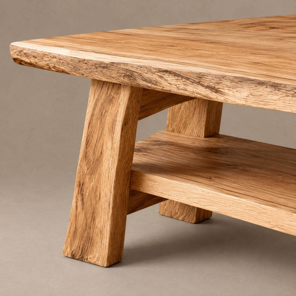 Rustic Live Edge Wood TV Stand With Open Lower Shelf For Living Room