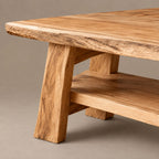 Rustic Live Edge Wood TV Stand With Open Lower Shelf For Living Room