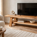 Rustic Live Edge Wood TV Stand With Open Lower Shelf For Living Room