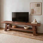 Rustic Live Edge Wood TV Stand With Open Lower Shelf For Living Room