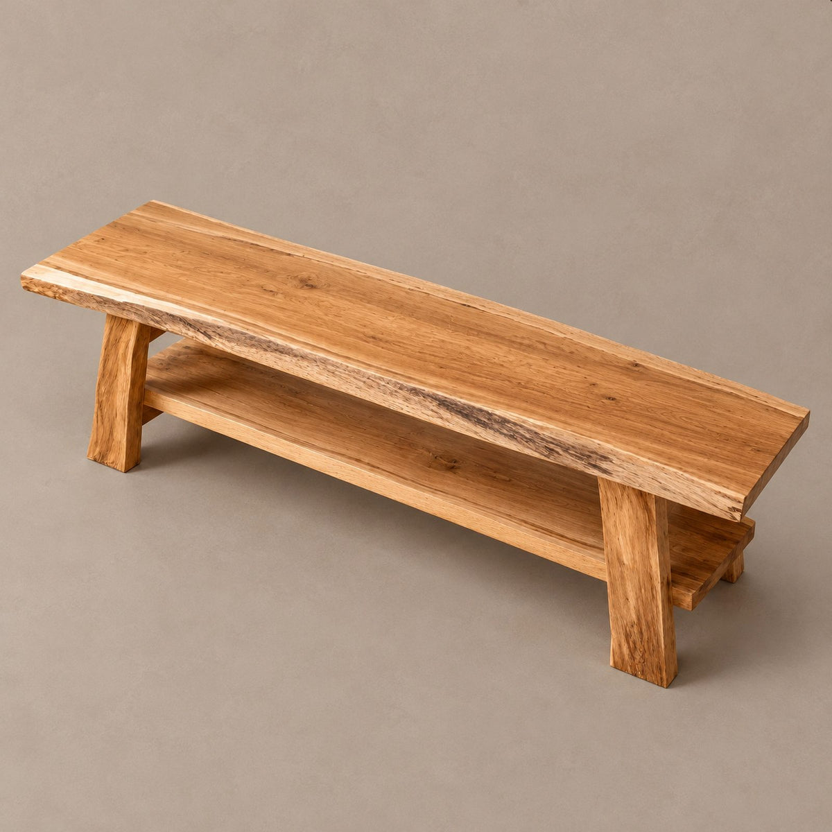 Rustic Live Edge Wood TV Stand With Open Lower Shelf For Living Room