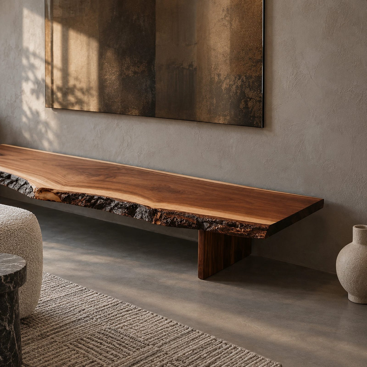 Mid Century Live Edge Wood TV Console With Floating Top For Living Room