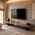 Mid Century Live Edge Wood TV Console With Floating Top For Living Room