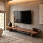 Mid Century Live Edge Wood TV Console With Floating Top For Living Room