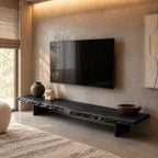 Mid Century Live Edge Wood TV Console With Floating Top For Living Room