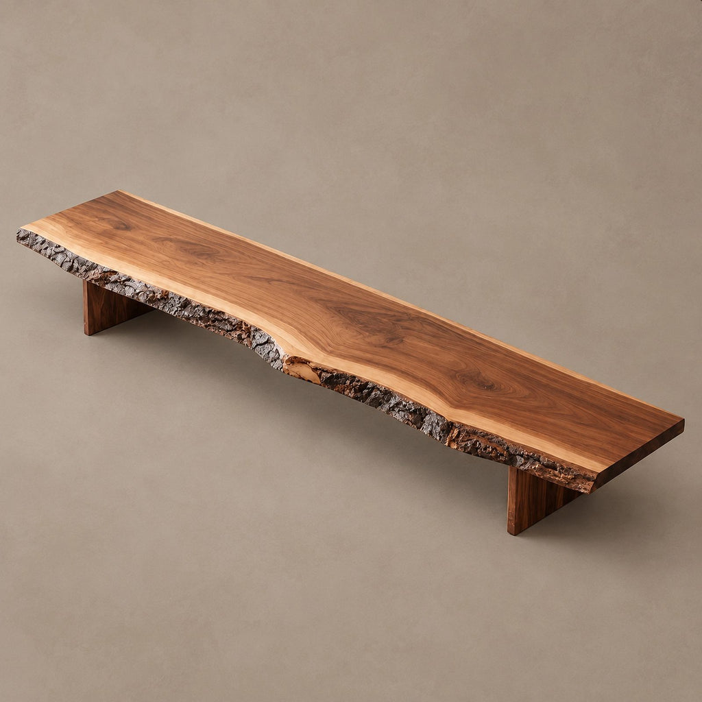 Mid Century Live Edge Wood TV Console With Floating Top For Living Room
