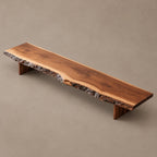 Mid Century Live Edge Wood TV Console With Floating Top For Living Room