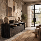 Rustic Solid Wood Sideboard With Raised Grain Doors For Living Room