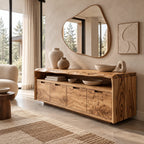 Rustic Solid Wood Sideboard With Raised Grain Doors For Living Room