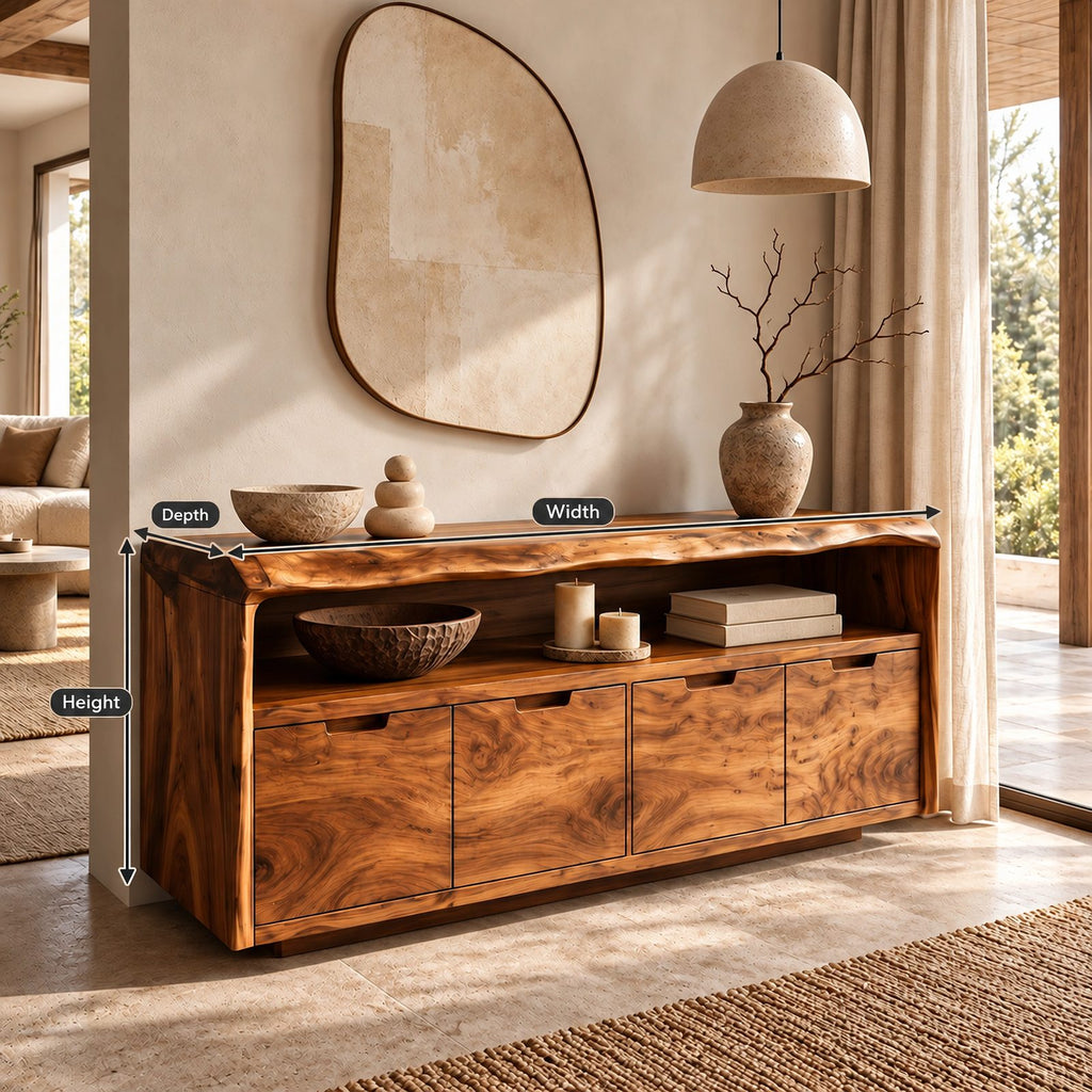 Rustic Solid Wood Sideboard With Raised Grain Doors For Living Room