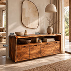 Rustic Solid Wood Sideboard With Raised Grain Doors For Living Room