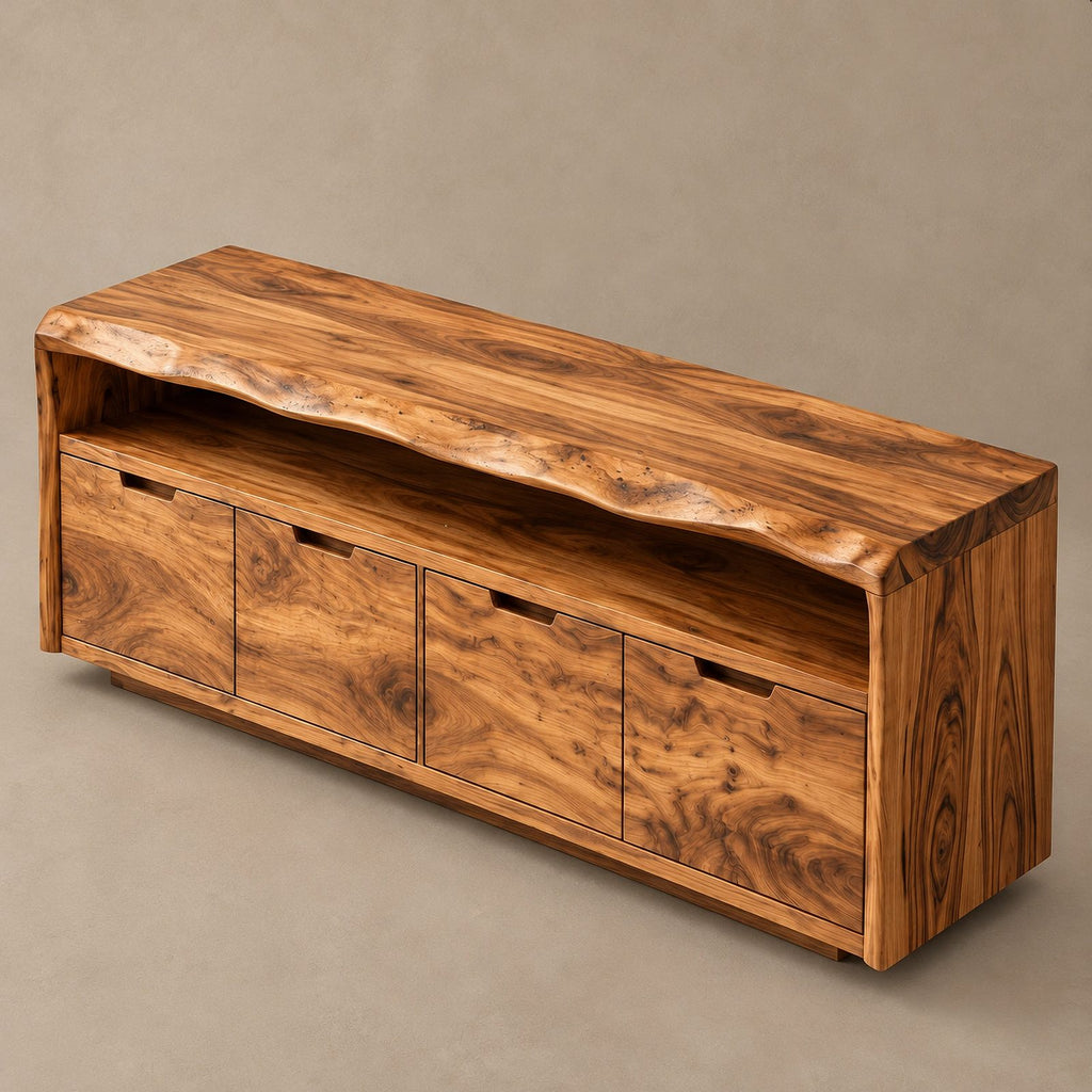 Rustic Solid Wood Sideboard With Raised Grain Doors For Living Room