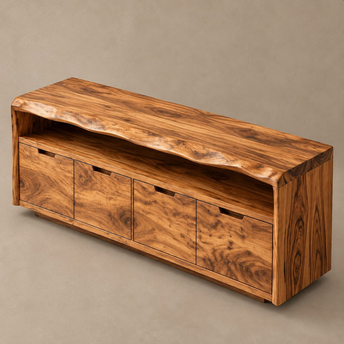 Rustic Solid Wood Sideboard With Raised Grain Doors For Living Room