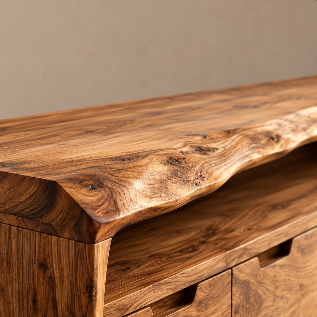Rustic Solid Wood Sideboard With Raised Grain Doors For Living Room