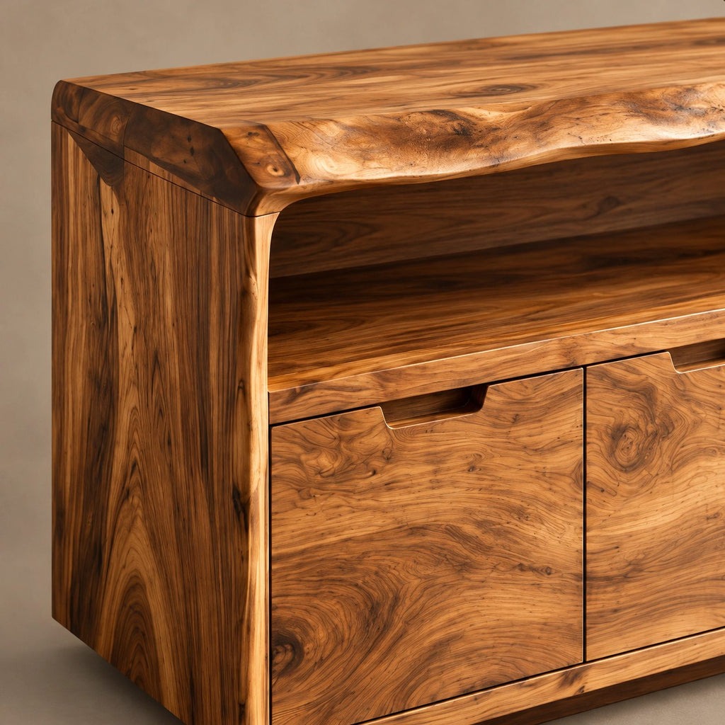 Rustic Solid Wood Sideboard With Raised Grain Doors For Living Room
