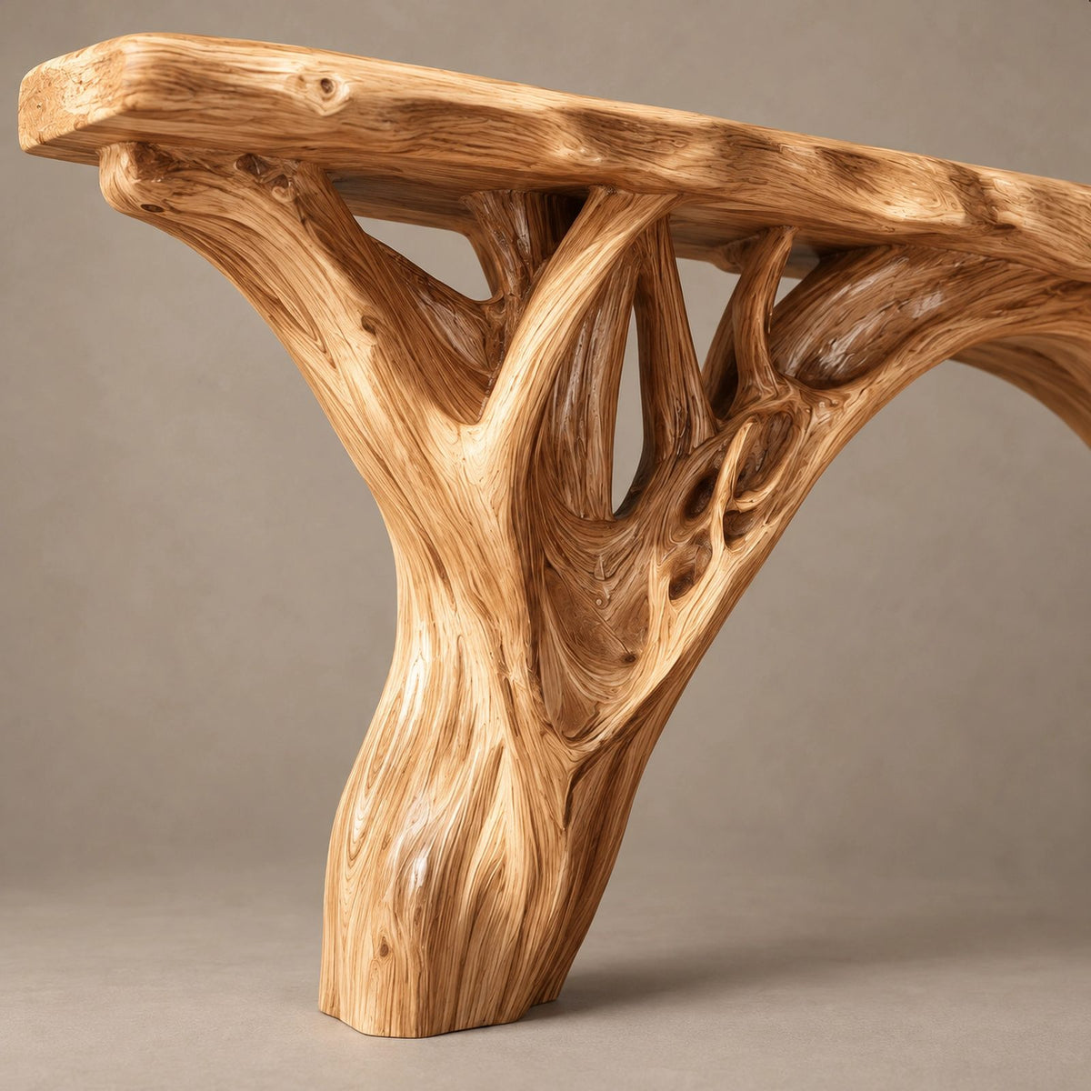 Organic Wood TV Stand With Tree Root Base For Living Room