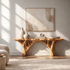 Organic Wood TV Stand With Tree Root Base For Living Room