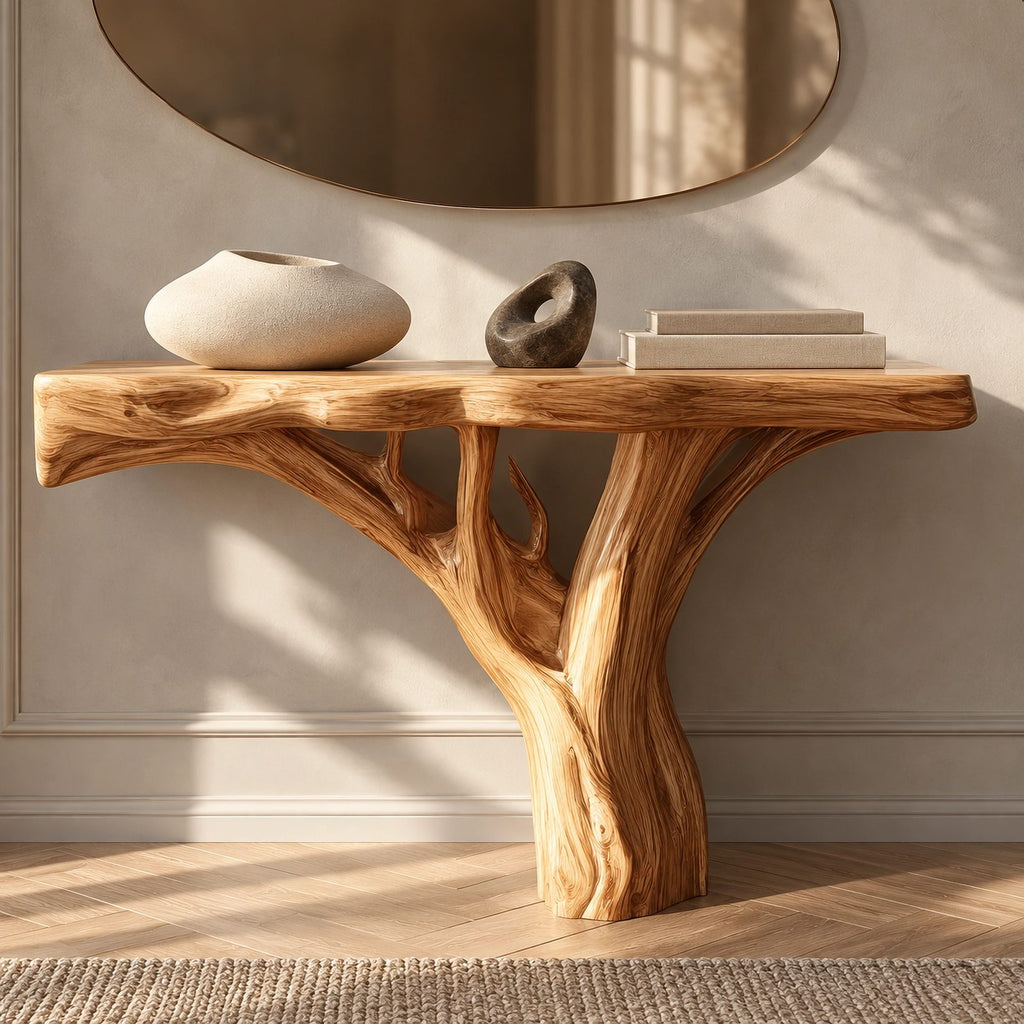 Organic Wood TV Stand With Tree Root Base For Living Room