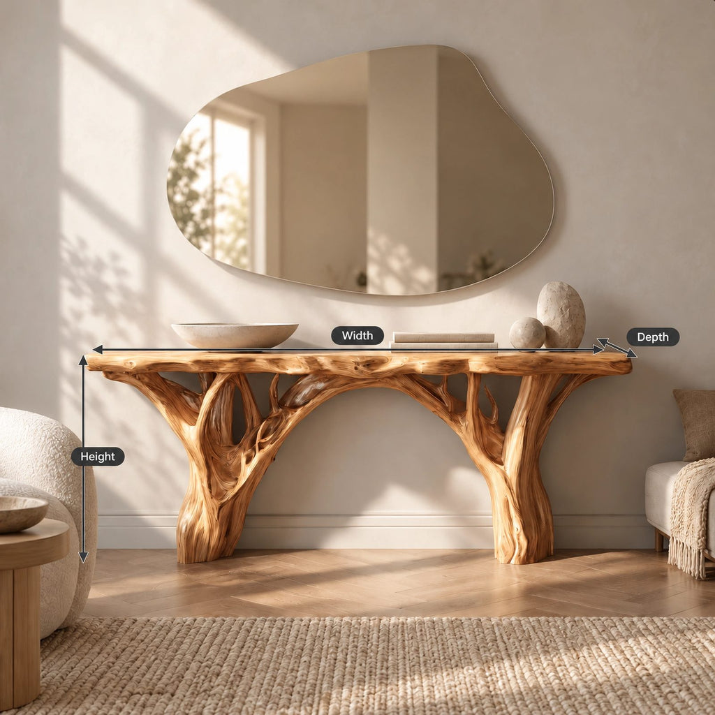 Organic Wood TV Stand With Tree Root Base For Living Room