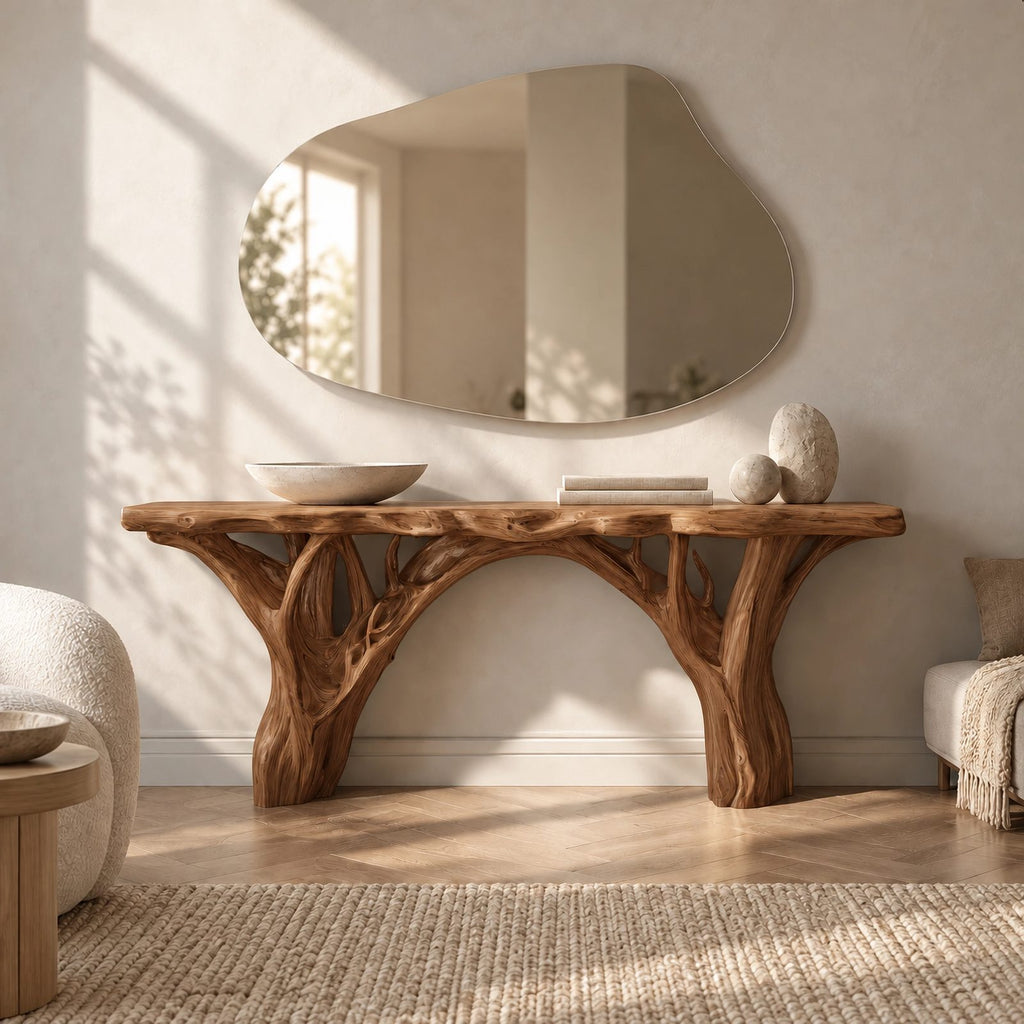 Organic Wood TV Stand With Tree Root Base For Living Room