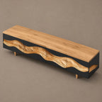 Contemporary Wave Carved Wood TV Cabinet With Storage Doors For Living Room