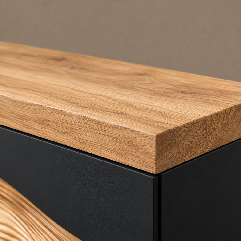 Contemporary Wave Carved Wood TV Cabinet With Storage Doors For Living Room