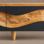 Contemporary Wave Carved Wood TV Cabinet With Storage Doors For Living Room