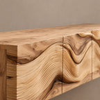 Farmhouse Wave Carved Wood TV Cabinet With Floating Design For Living Room