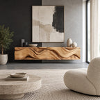 Farmhouse Wave Carved Wood TV Cabinet With Floating Design For Living Room