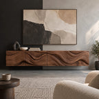 Farmhouse Wave Carved Wood TV Cabinet With Floating Design For Living Room