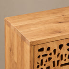 Handmade Carved Wood TV Cabinet With Patterned Doors For Living Room