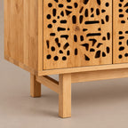 Handmade Carved Wood TV Cabinet With Patterned Doors For Living Room