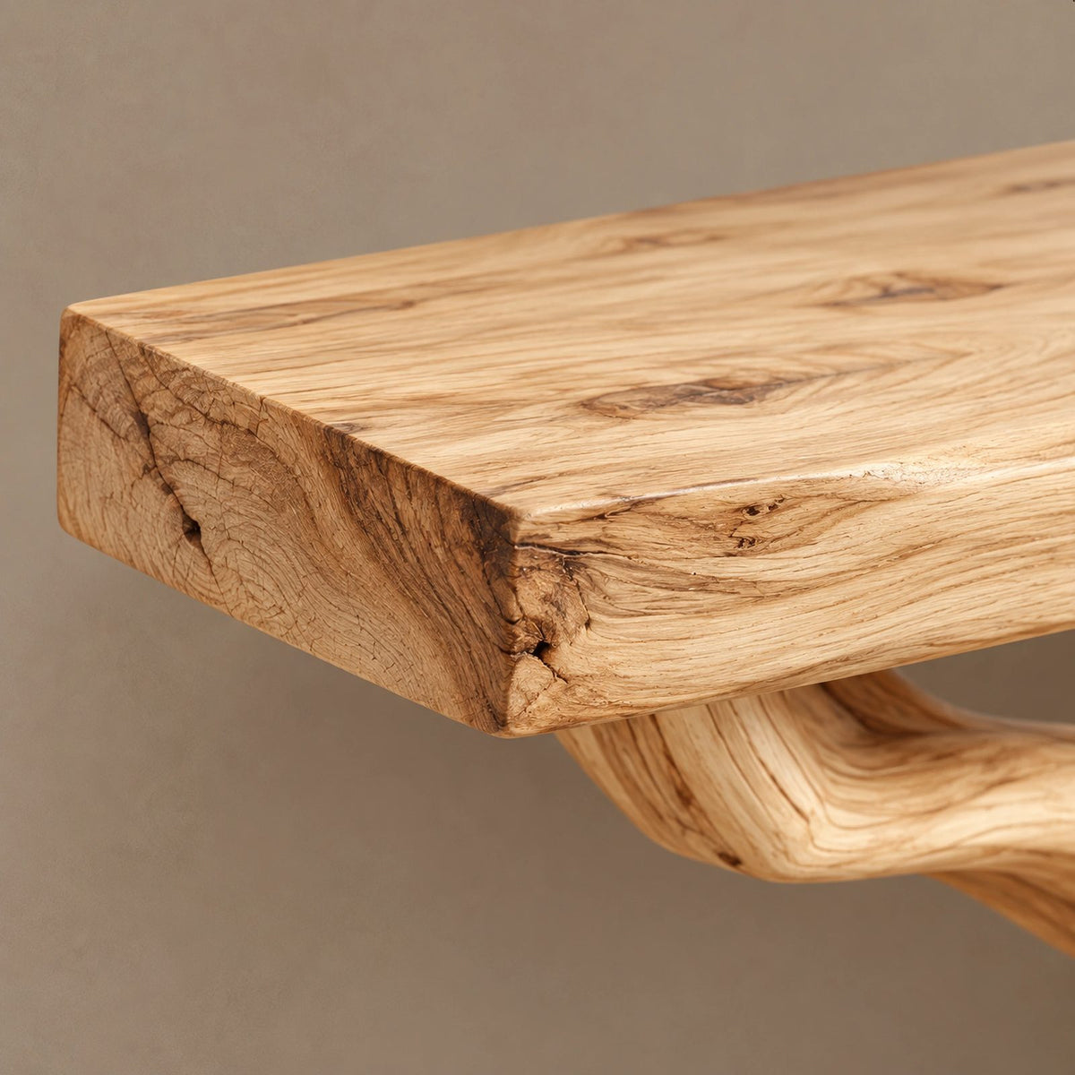 Scandinavian Wood TV Stand With Natural Branch Base For Living Room