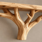 Scandinavian Wood TV Stand With Natural Branch Base For Living Room