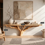 Scandinavian Wood TV Stand With Natural Branch Base For Living Room