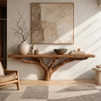 Scandinavian Wood TV Stand With Natural Branch Base For Living Room
