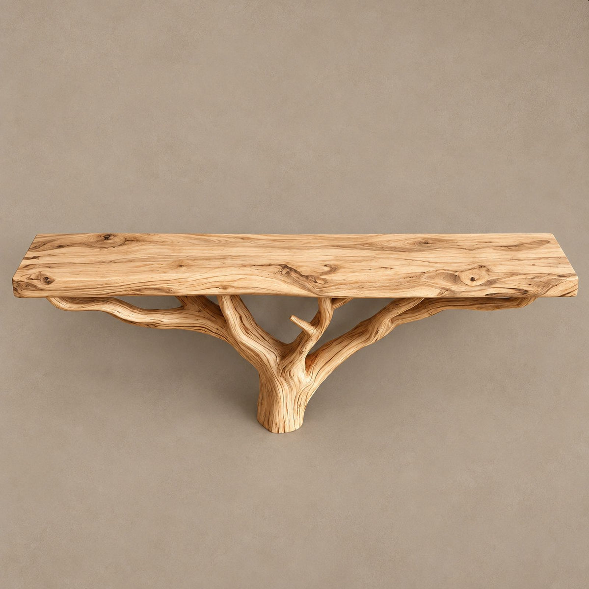 Scandinavian Wood TV Stand With Natural Branch Base For Living Room