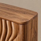 Sculptural Wave Carved Wood Sideboard With Storage Doors For Dining Room