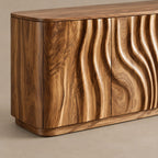 Sculptural Wave Carved Wood Sideboard With Storage Doors For Dining Room