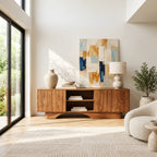 Minimalist Wood Sideboard With Sculpted Arch Base For Living Room