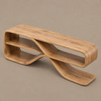 Sculptural Wood Sideboard With Open Loop Bookshelf For Living Room