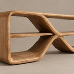 Sculptural Wood Sideboard With Open Loop Bookshelf For Living Room