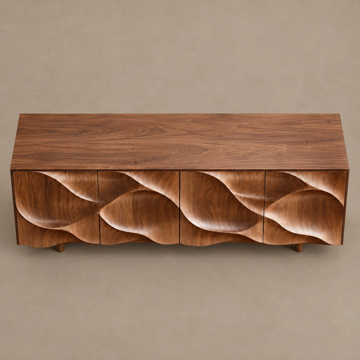Contemporary Sideboard With Deep Wave Carved Doors For Dining Room
