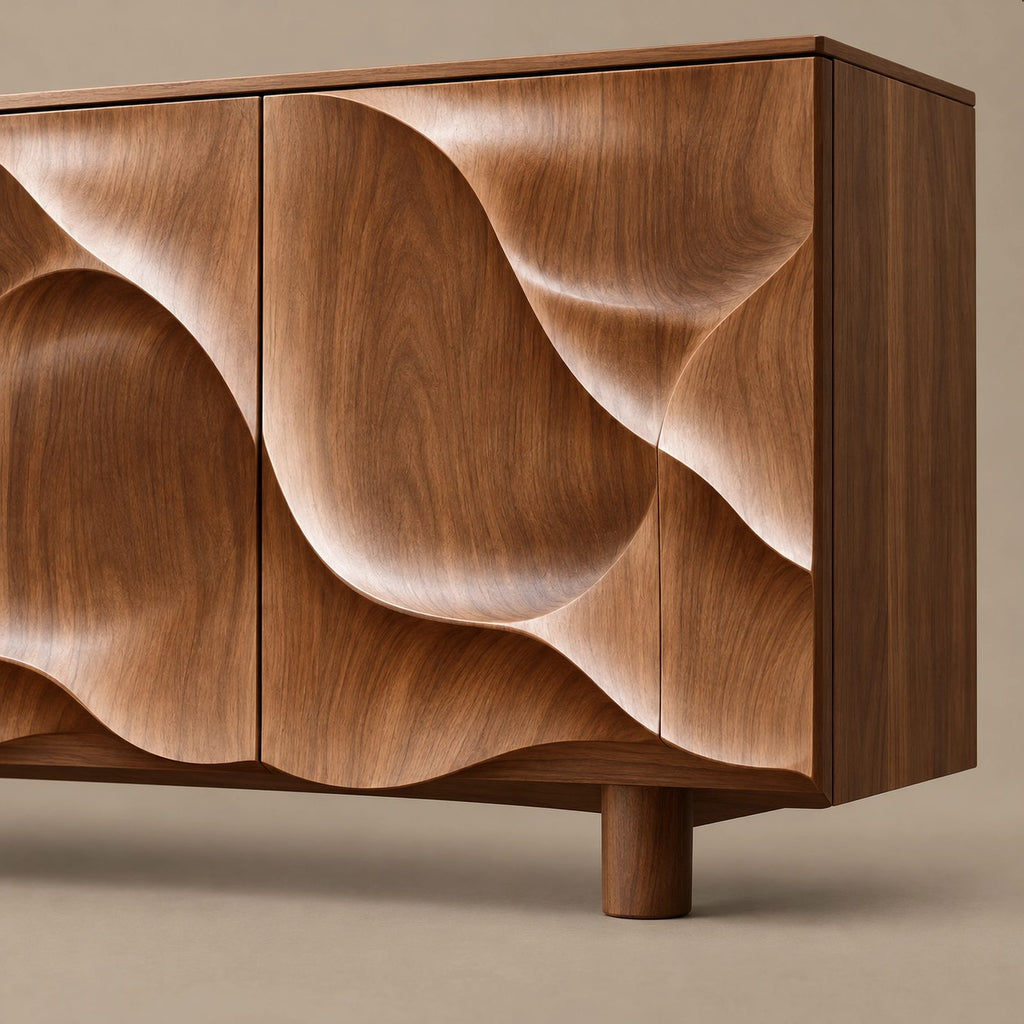 Contemporary Sideboard With Deep Wave Carved Doors For Dining Room