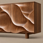 Contemporary Sideboard With Deep Wave Carved Doors For Dining Room