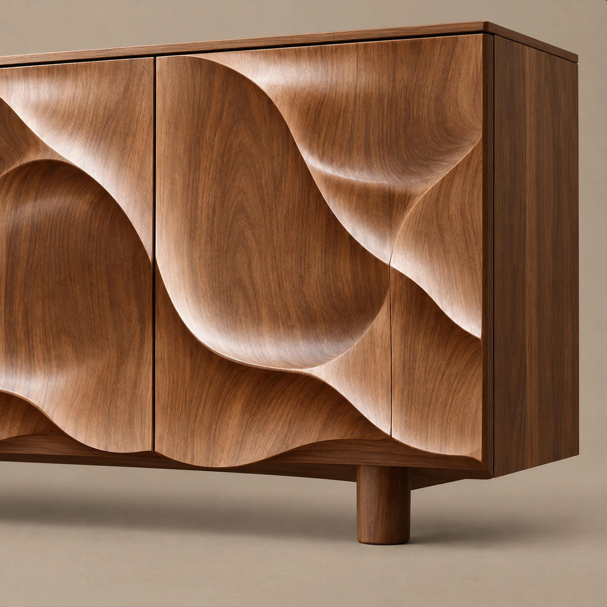 Contemporary Sideboard With Deep Wave Carved Doors For Dining Room