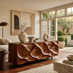 Contemporary Sideboard With Deep Wave Carved Doors For Dining Room