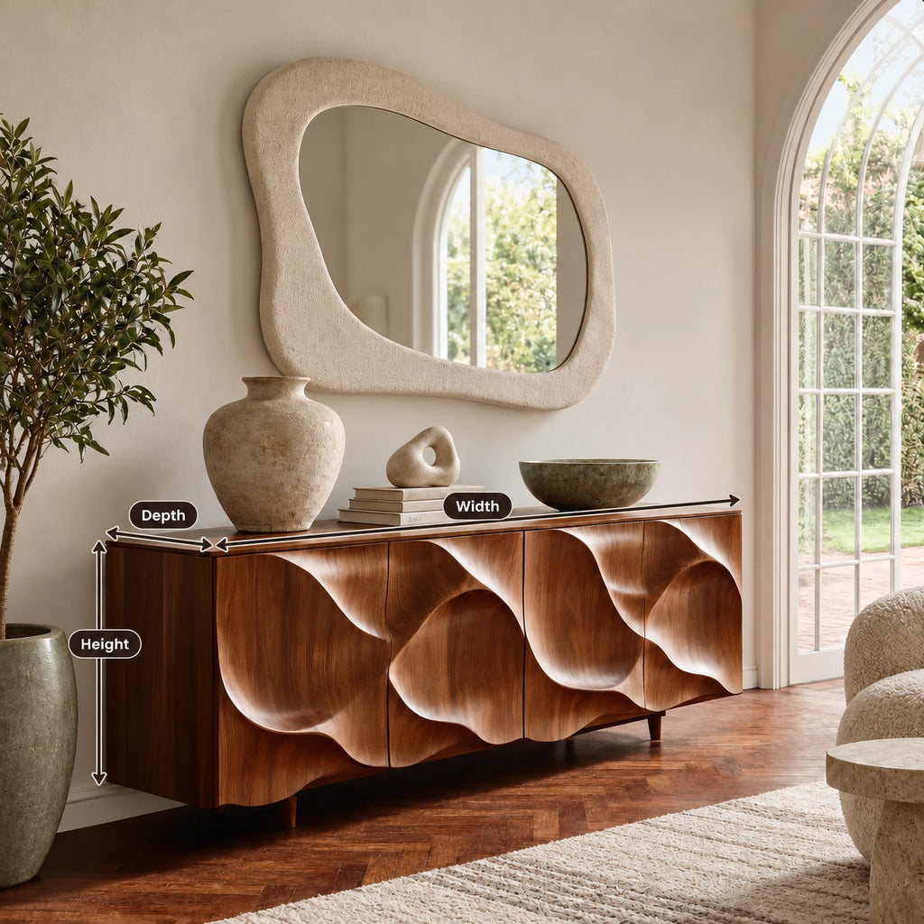 Contemporary Sideboard With Deep Wave Carved Doors For Dining Room